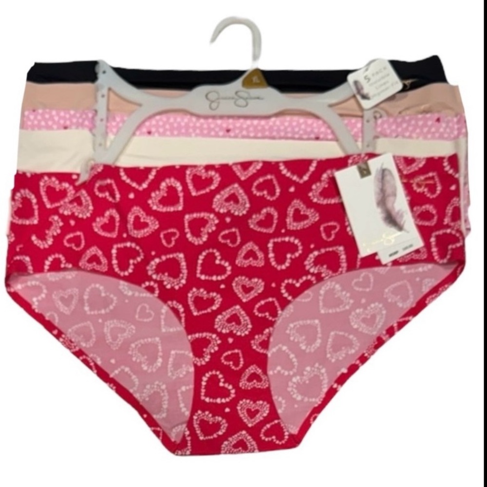 JESSICA SIMPSON 5 Pack Invisible Lines Hipster Panties Hearts Red Pink NWT XL